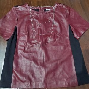 Halogen Leather Crewneck Shirt Stretch Back Women's Size Small